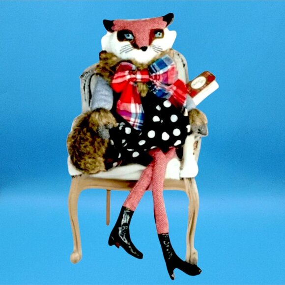 Debi Lilly Equestrian Fox Holiday Shelf Sitter Plaid Flannel Figurine Retired - Picture 2 of 9